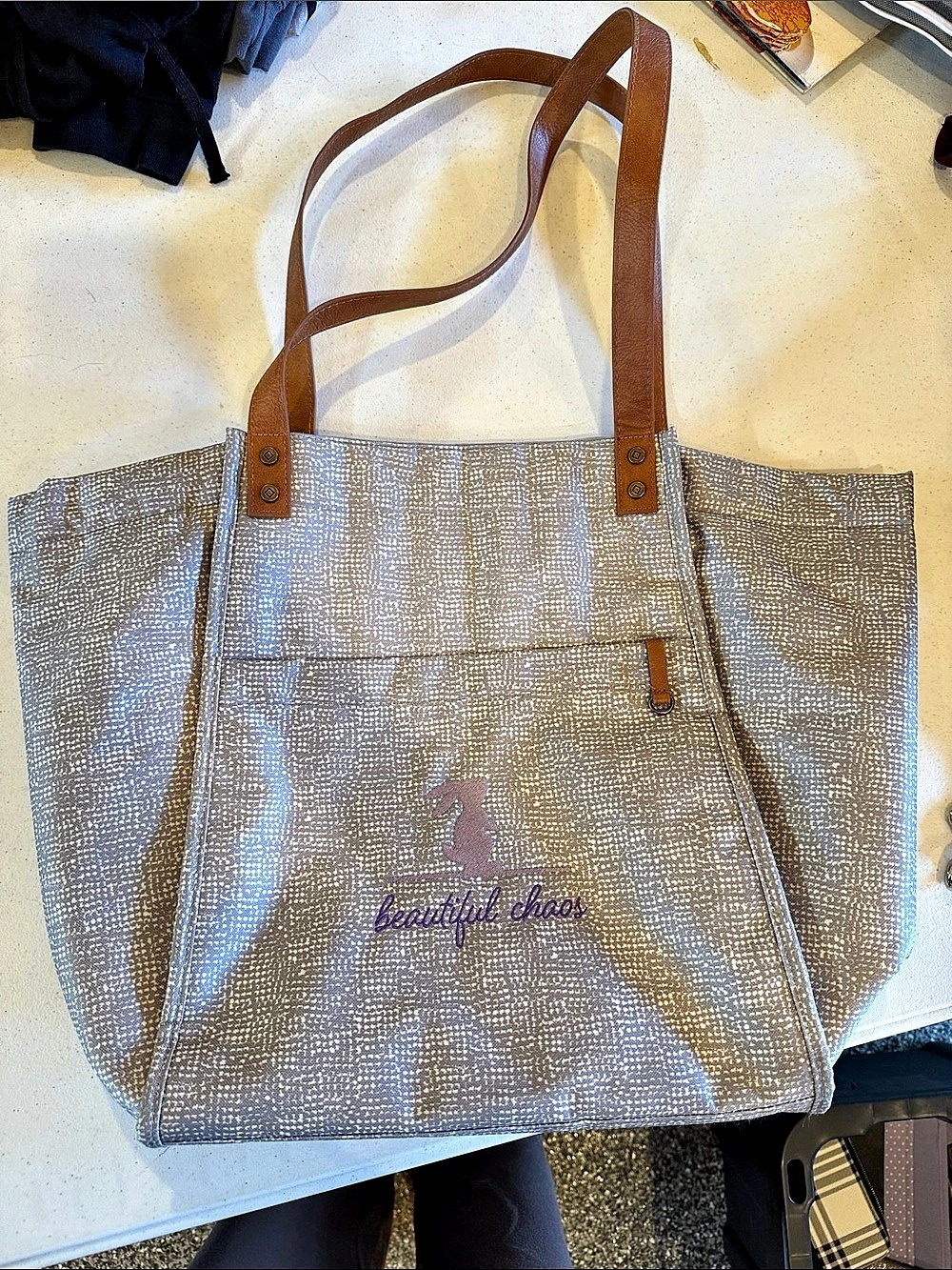 Thirty-One Beautiful Chaos Tote Bag in Gray & Brown